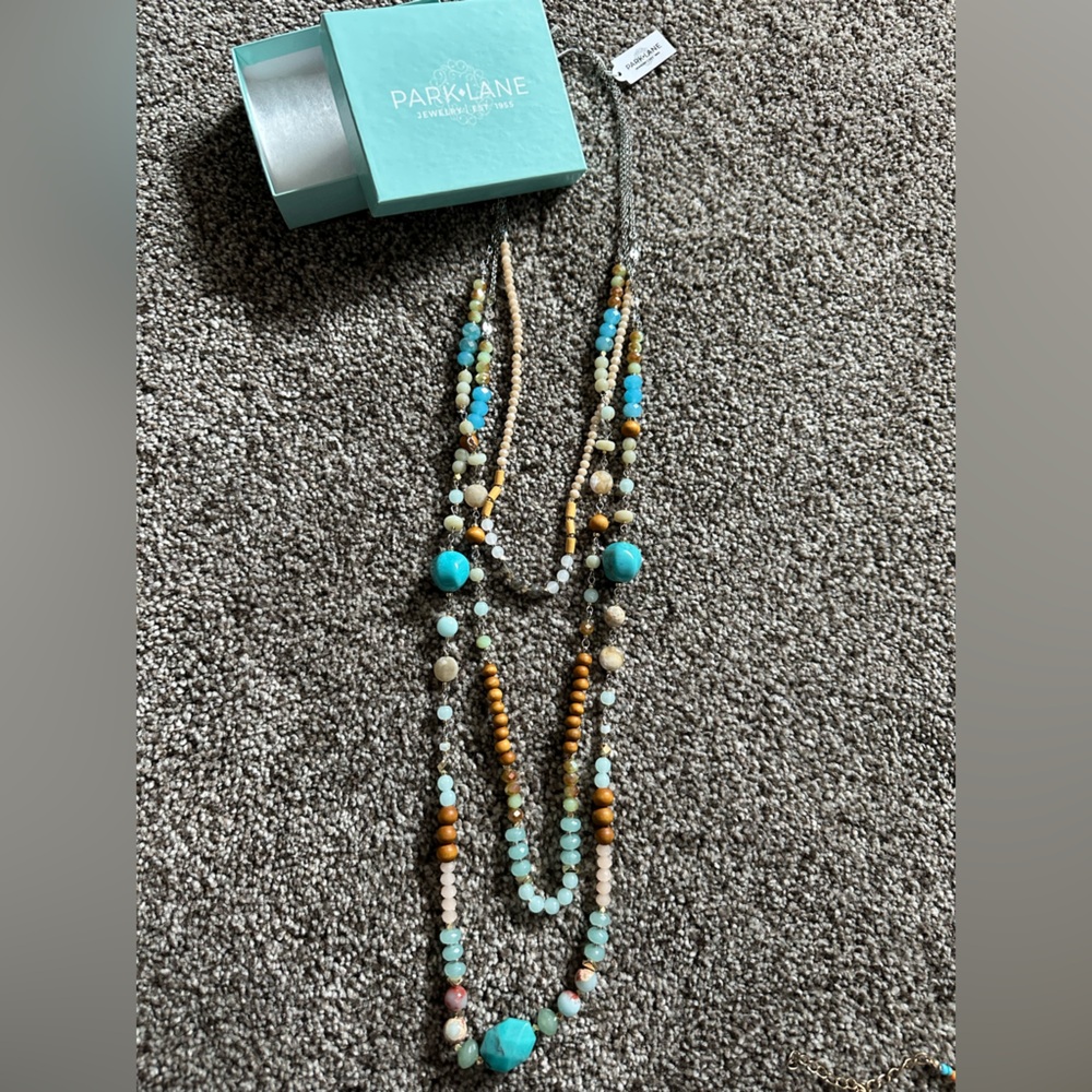Park Lane Turquoise and Brown Beaded Necklace 3 strand